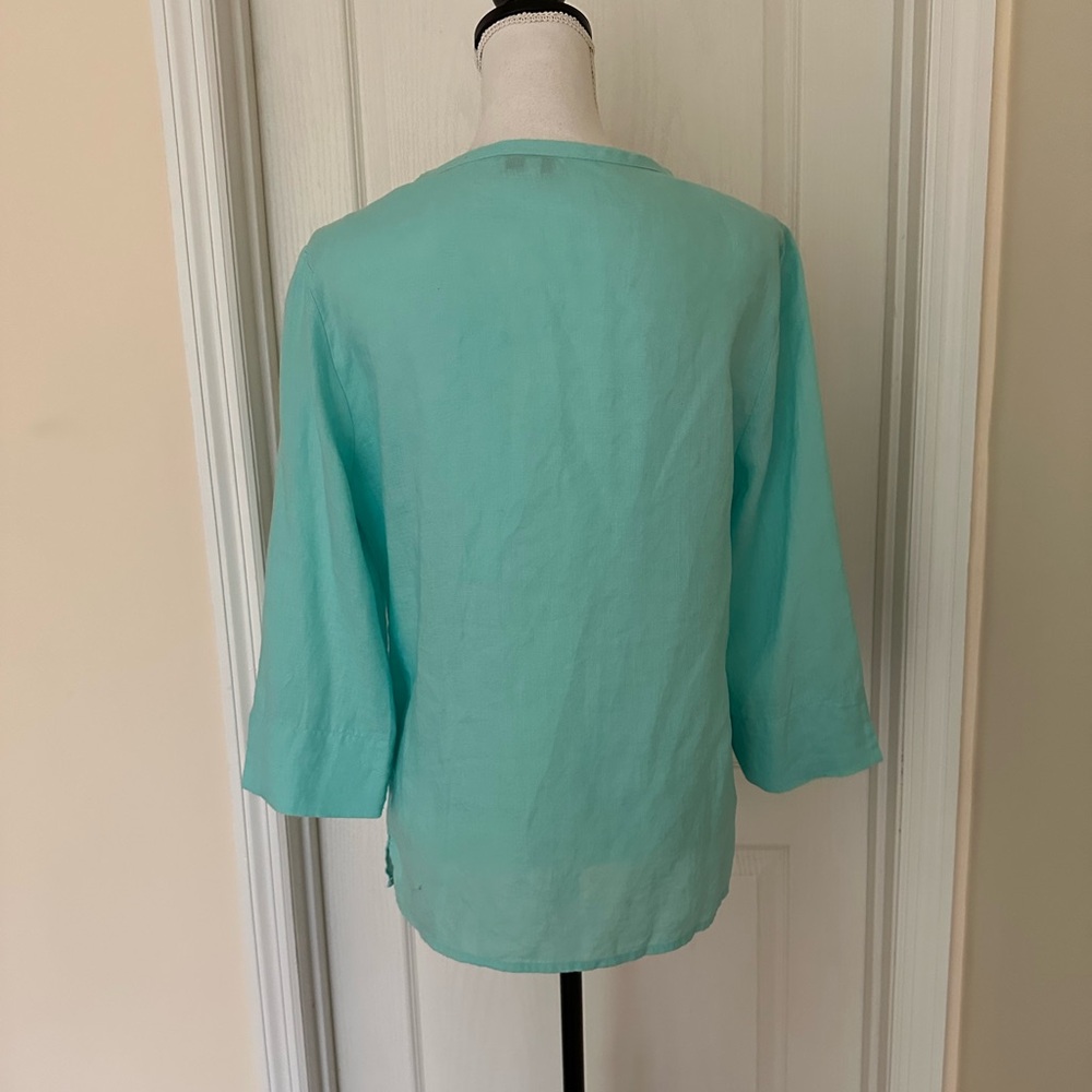 Vtg Choices Women’s Linen Teal Blue 3/4 Sleeve Button Front Blouse Top, Sz M - Picture 5 of 10